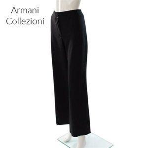 ARMANI COLLEZIONI Black Wool Wide Leg Trousers
